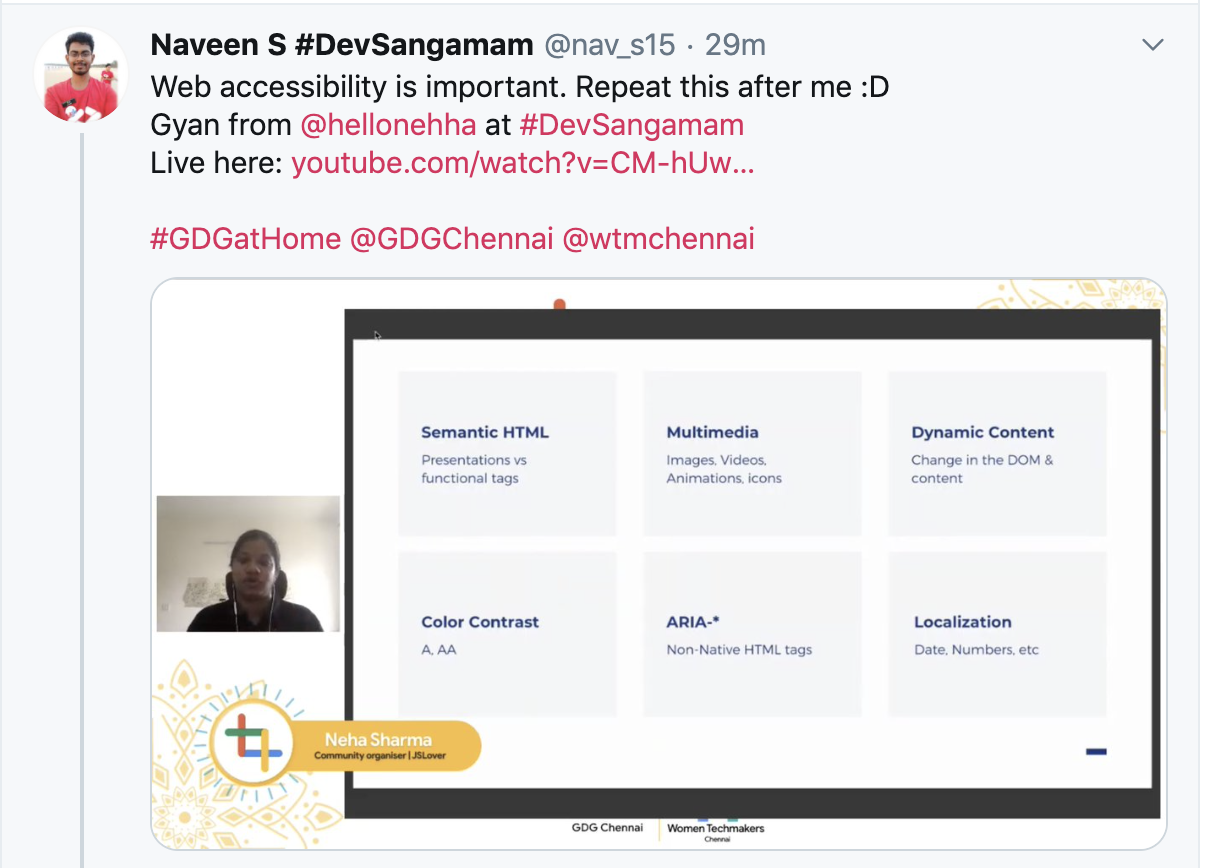 Web accessibility is important. Repeat after me - tweet by Naveen S