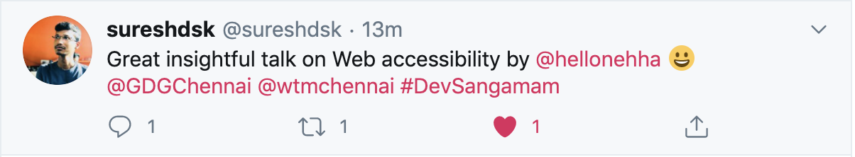 Feedback of the session: "Great insightful talk on accessibility"
