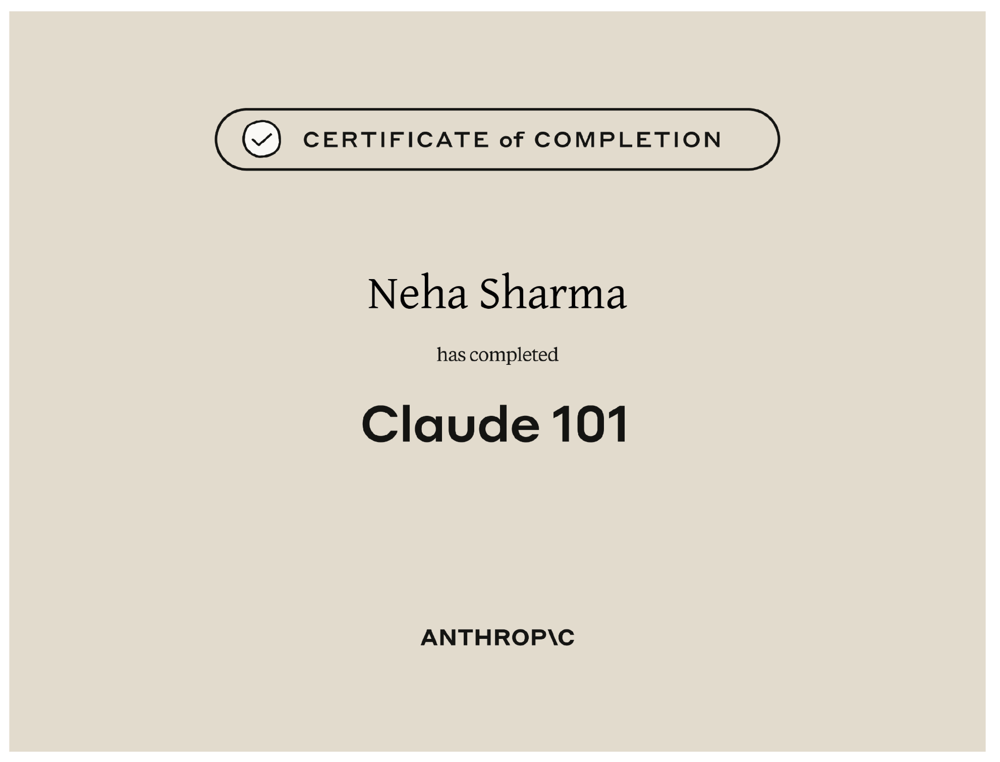 Certificate of Completion - Claude 101