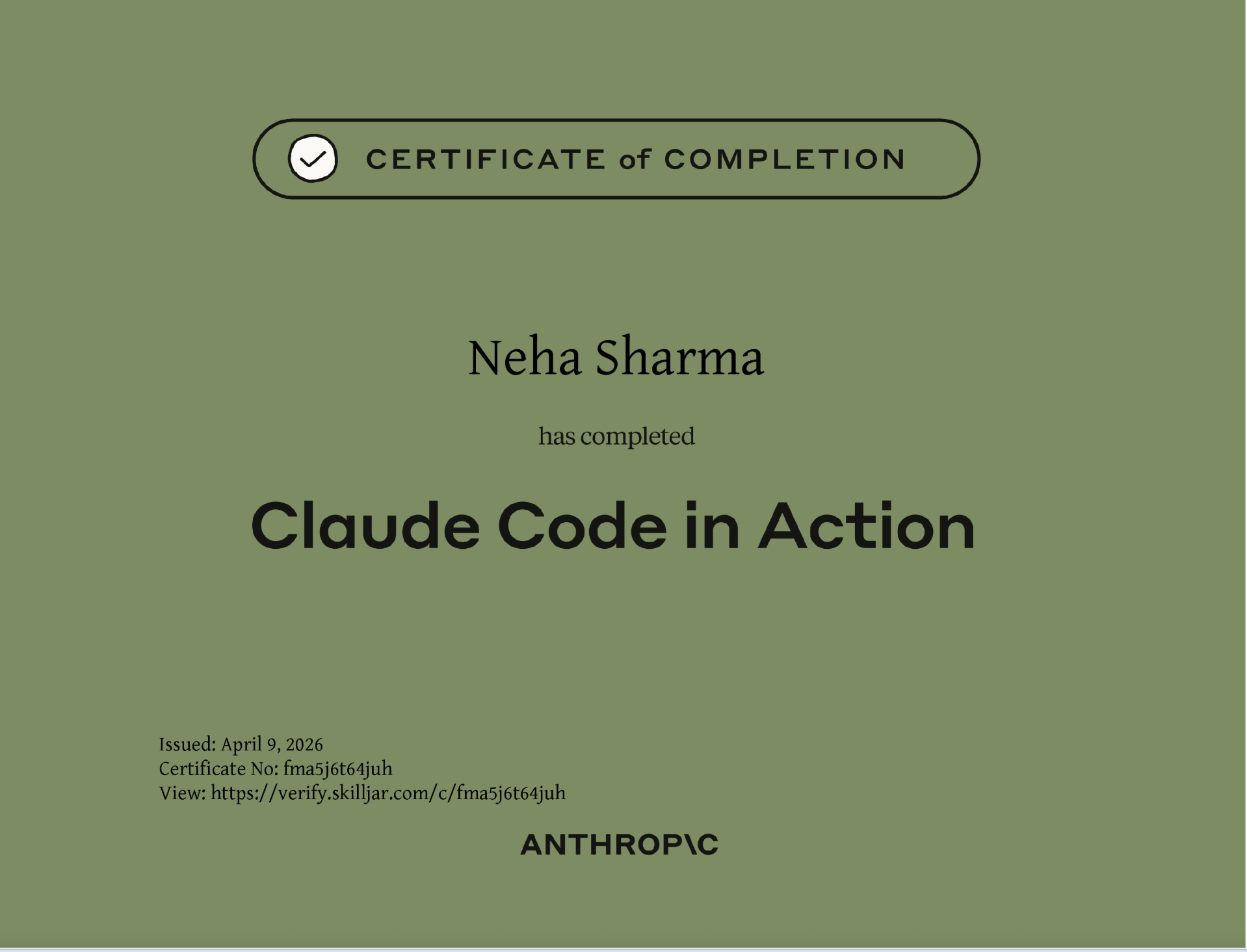 Certificate of Completion - Claude Code in Action